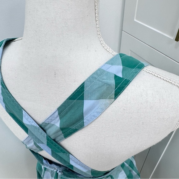 J. Crew Karina Gingham Midi Dress Green Blue Check Square Neckline Size 4 50s - Picture 7 of 11